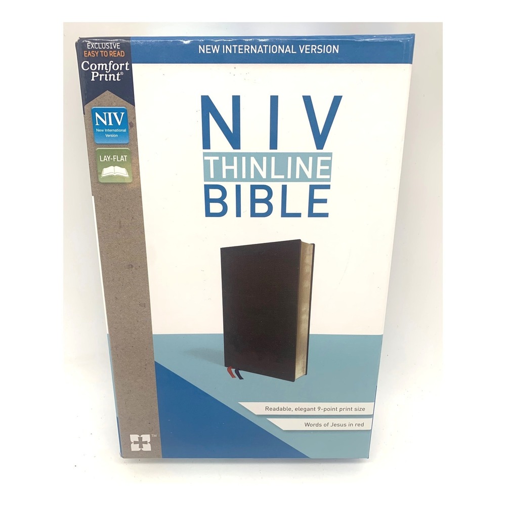 Zondervan NIV Thinline Bible Black Bonded Leather Red Letter Holy Gift NIB